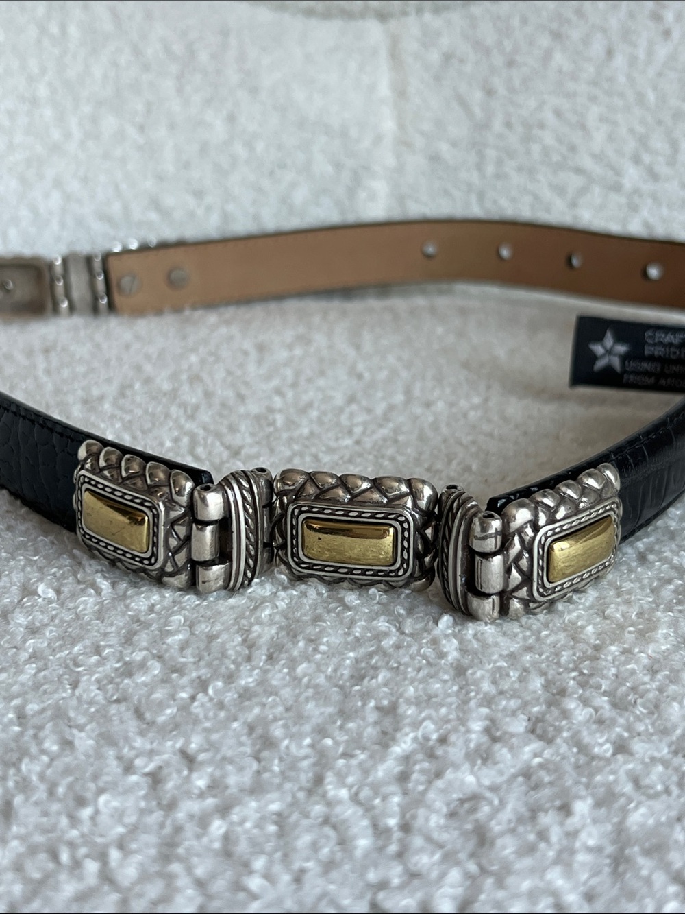 Brighton Black Leather Belt with Silver & Gold Buckle Accents size S - Picture 2 of 5